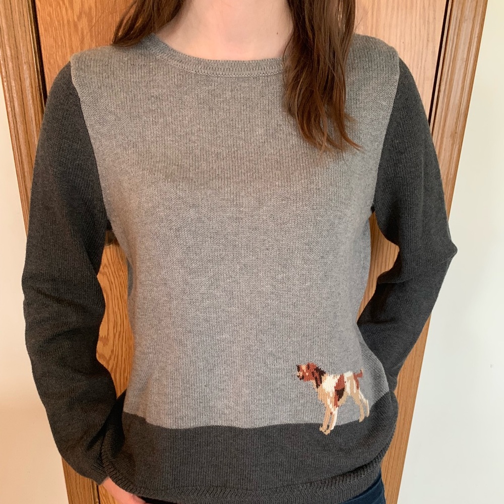 Adorable Liz Claiborne Gray Sweater with Dog